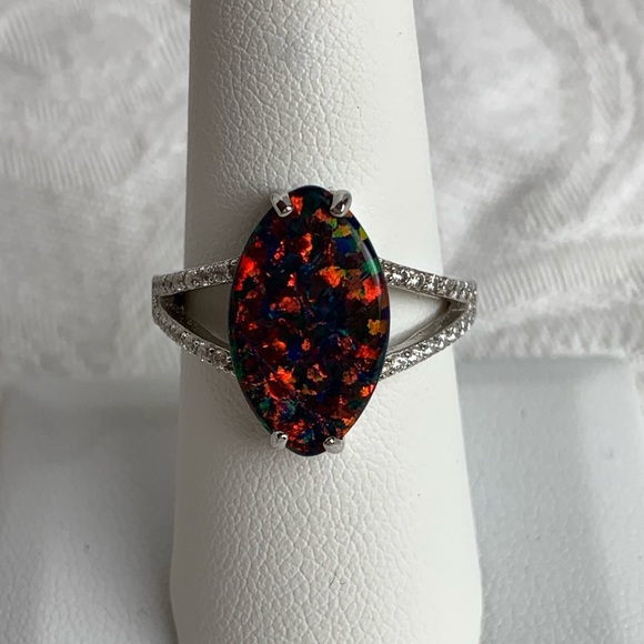 3 Carat Marquise Black Opal Ring, 925 Silver, S8 - Picture 3 of 10